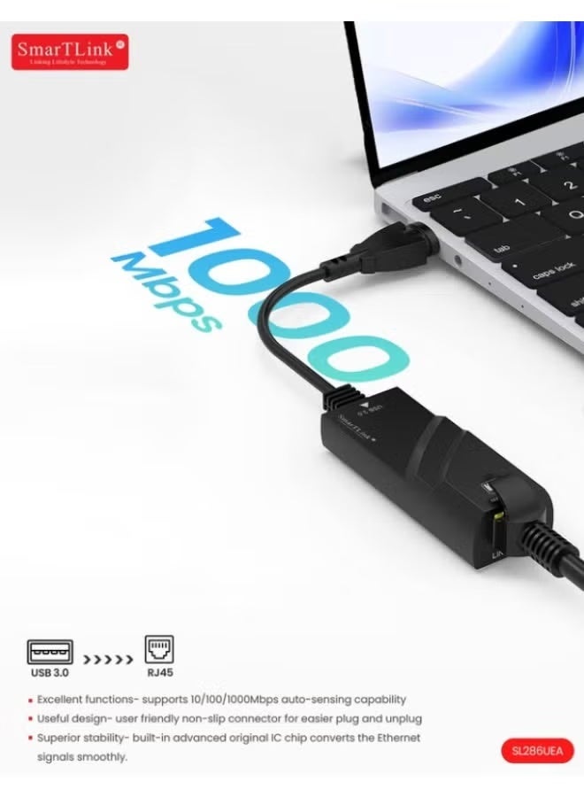 SmarTLink USB 3.0 Ethernet Adapter USB to RJ45 Network 1000Mbps Gigabit LAN Ethernet Internet Adapter Compatible with MacBook, PC, Switch, Surface, Chromebook, Windows 11/10/8.1/8/7, MAC OS, IOS, Linux SmartLink - Image 2